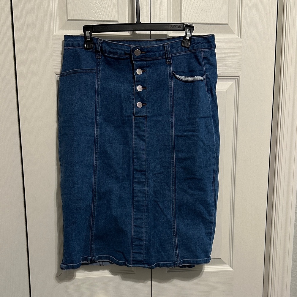 Denim Button-Front Skirt